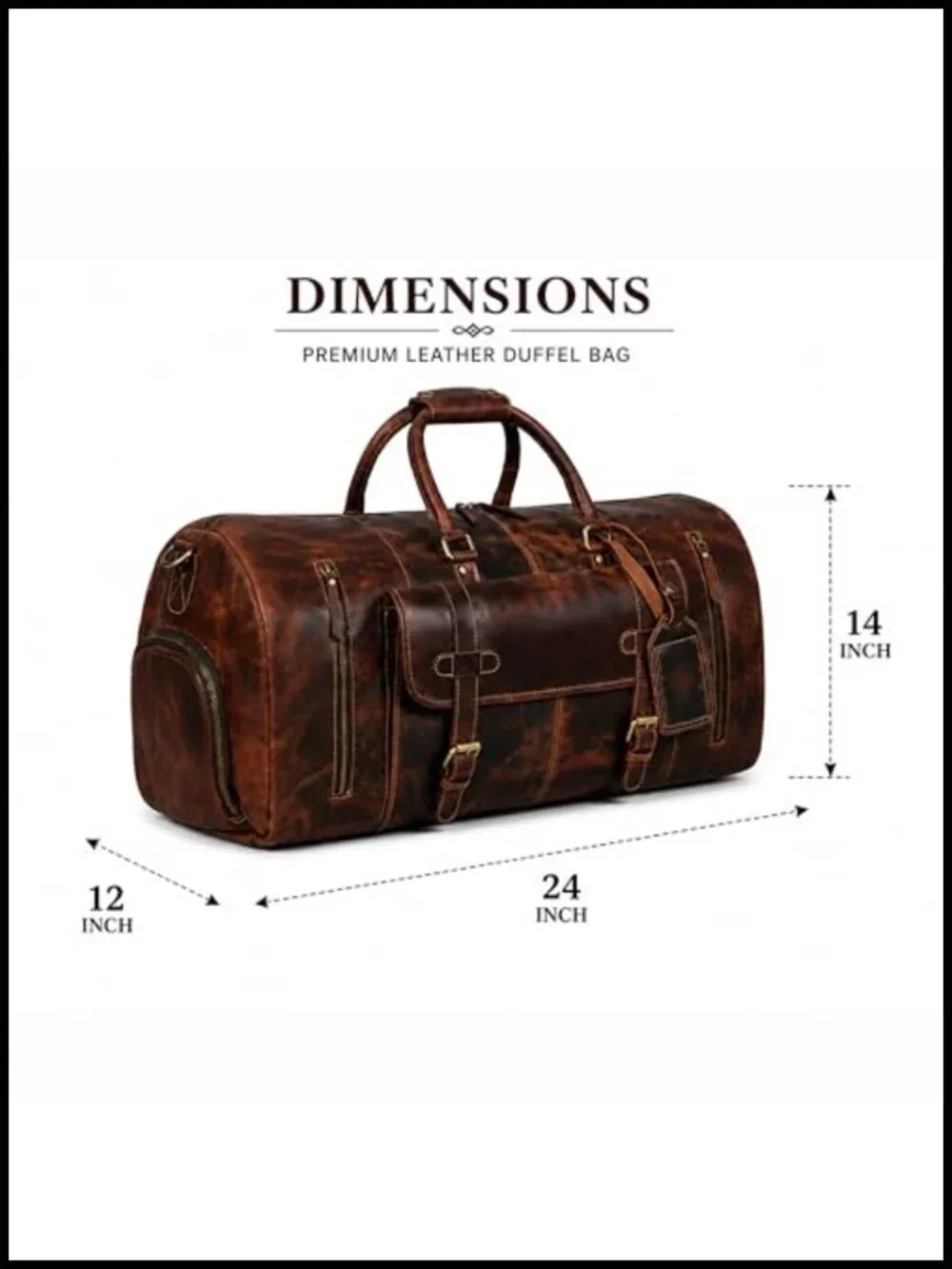 Genuine Leather Duffle Bag 24 Inch Travel Weekender Overnight Sports Gym Carry